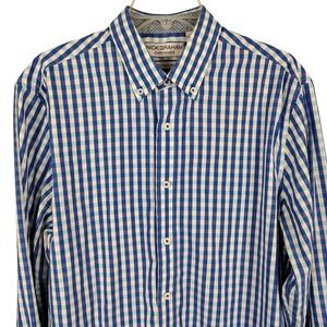 Nick Graham Mens L Everywhere Stretch Modern Fit Shirt Blue Gingham Preppy